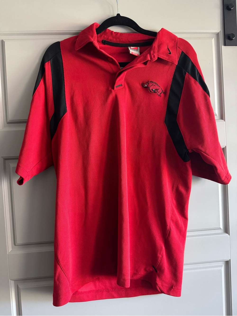 Nike Red Polo with Black Shoulder Panels Arkansas Razorback